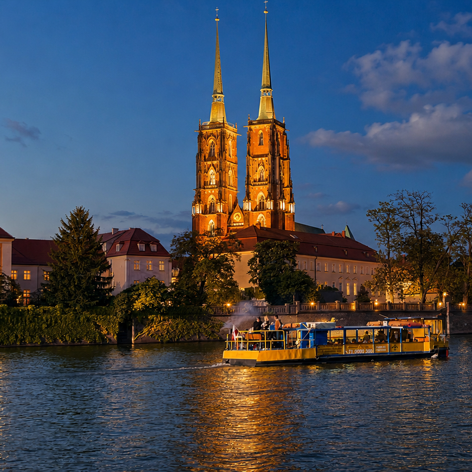 Statek Kaczuszka podczas rejsu po Odrze we Wrocławiu